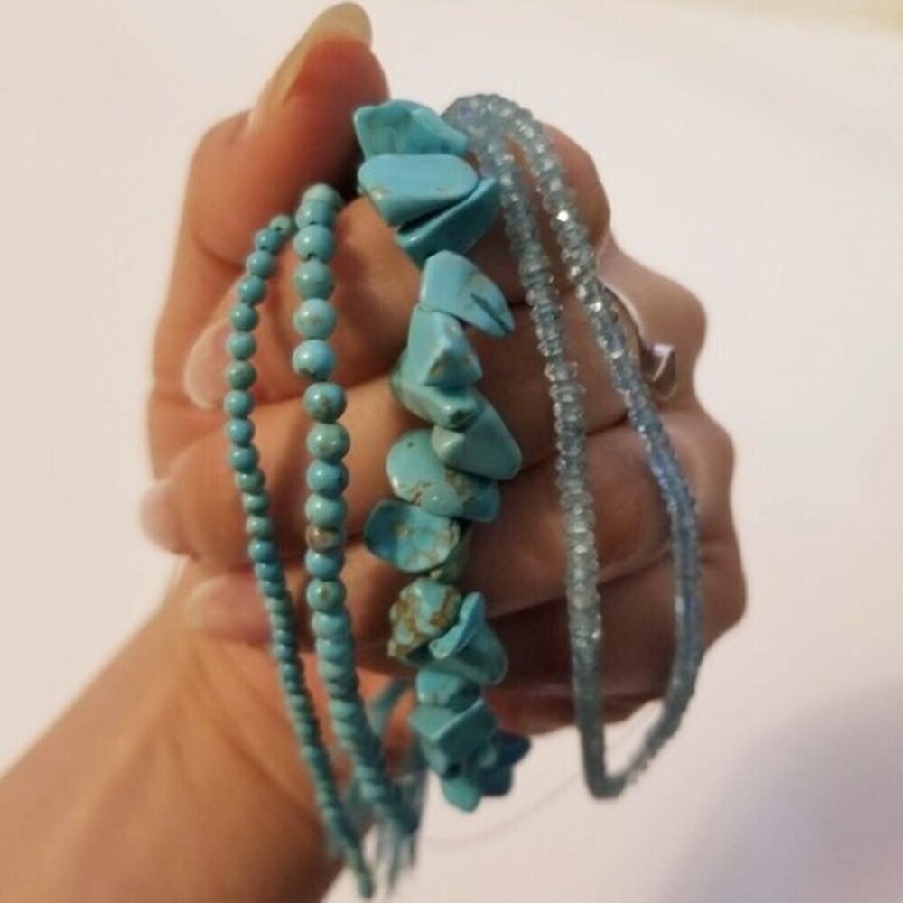 Bundle of Beads‎ Rondelle Faceted Turquoise Round Chip Beads DIY